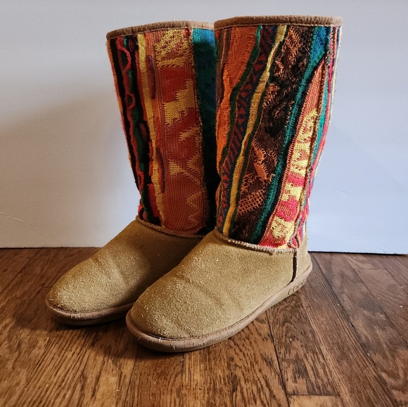 RARE Vintage COOGI 3D Rainbow Colorful Knit Sweater Ugg Style Winter Boots - Picture 10 of 14